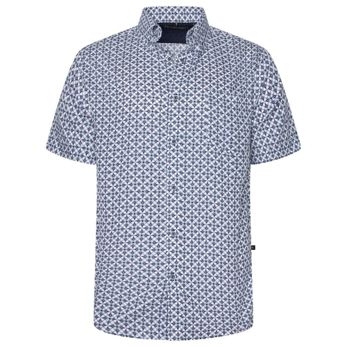 KAM Short Sleeve Geo Print Shirt Blue